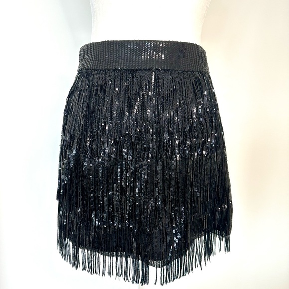 NWT 12th Tribe Festival Black Fringe Sequence Skirt - Picture 7 of 13